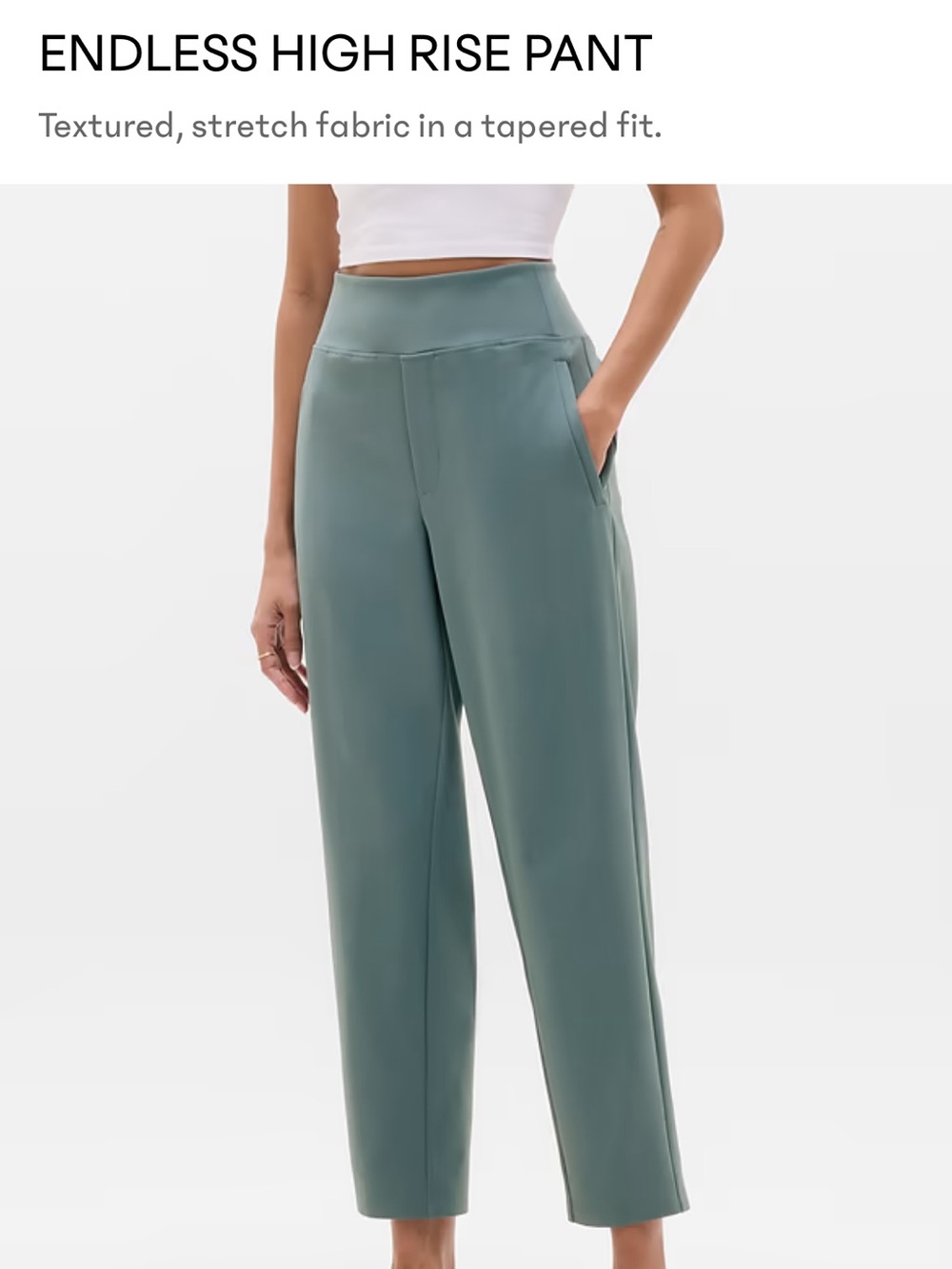 Athleta Endless High Rise Pant Sz 0 green Stretch Tapered Work Travel